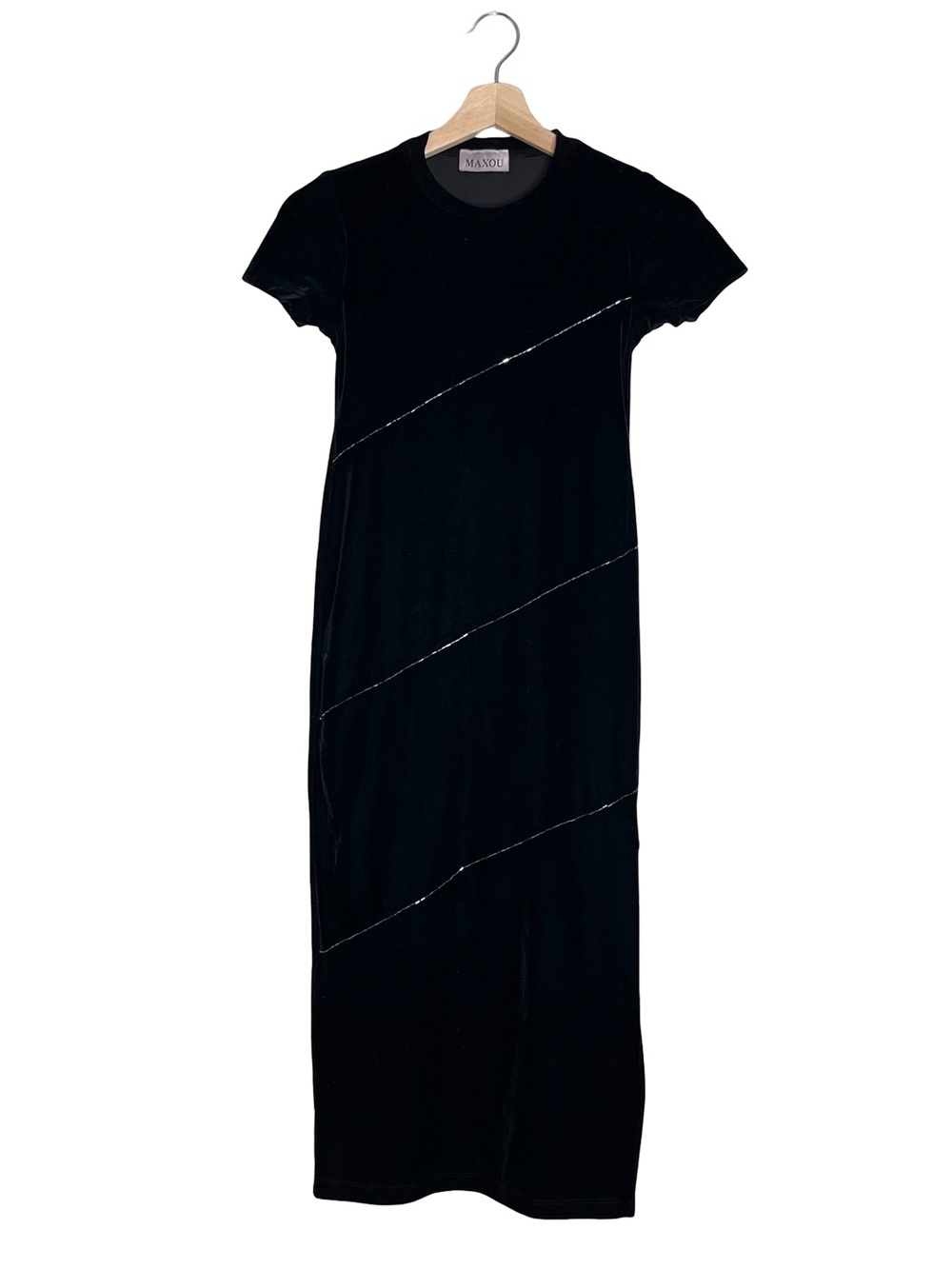 Vintage 90's Black Velvet Grunge Short-Sleeve Midi Dress Sz XXS